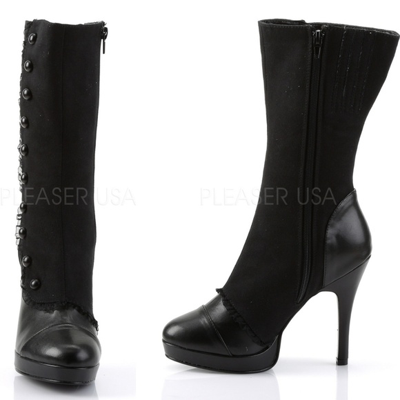 Victorian Button High Heel Mid Calf Boots - Picture 2 of 3